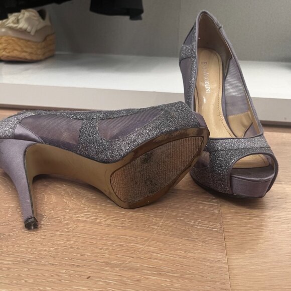 Enzo Angiolini Purple Peep-Toe Sparkling Satin Cutout Pumps. 6.5 - Picture 6 of 7
